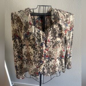 W5 Cream and Red Ruffled Long Sleeve Blouse